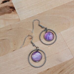 Purple and Silver Dangle Earrings